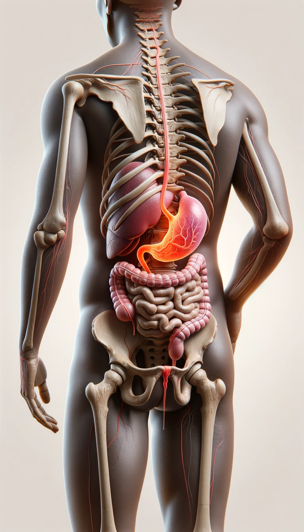 cistifellea umana anatomica realistica e intestino sono collegati nel dolore, sfondo chiaro emoji