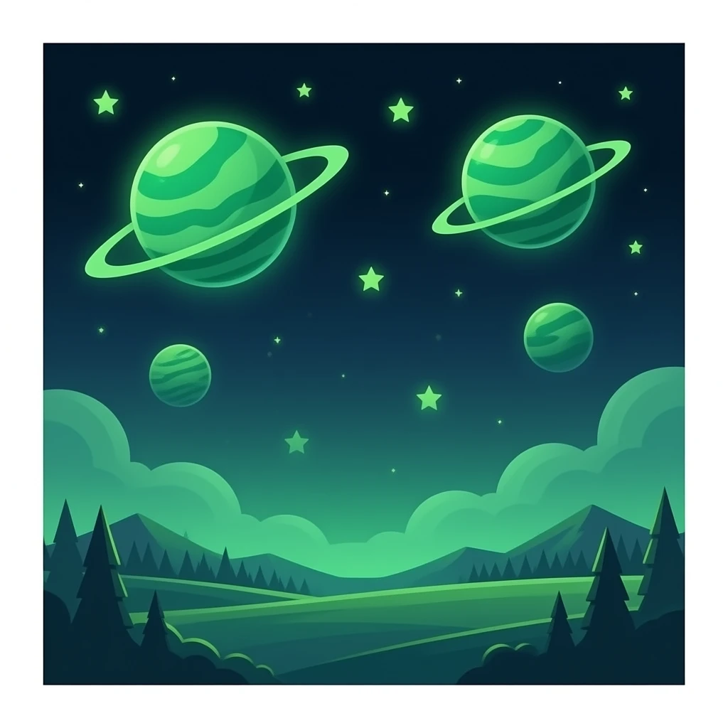 universe sky Neon green planets with Neon green stars far away on white background emoji