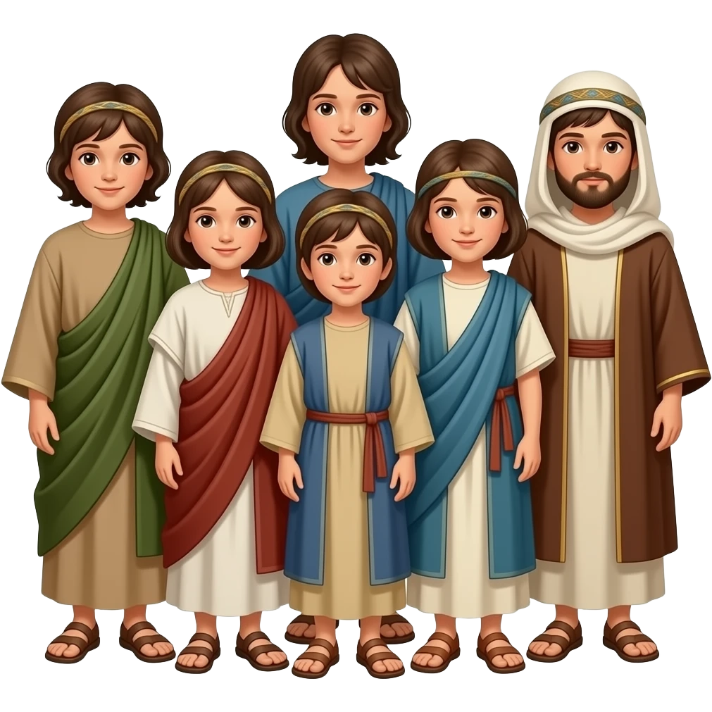 A group of gentiles children, wearing old  draped clothing from biblical times emoji