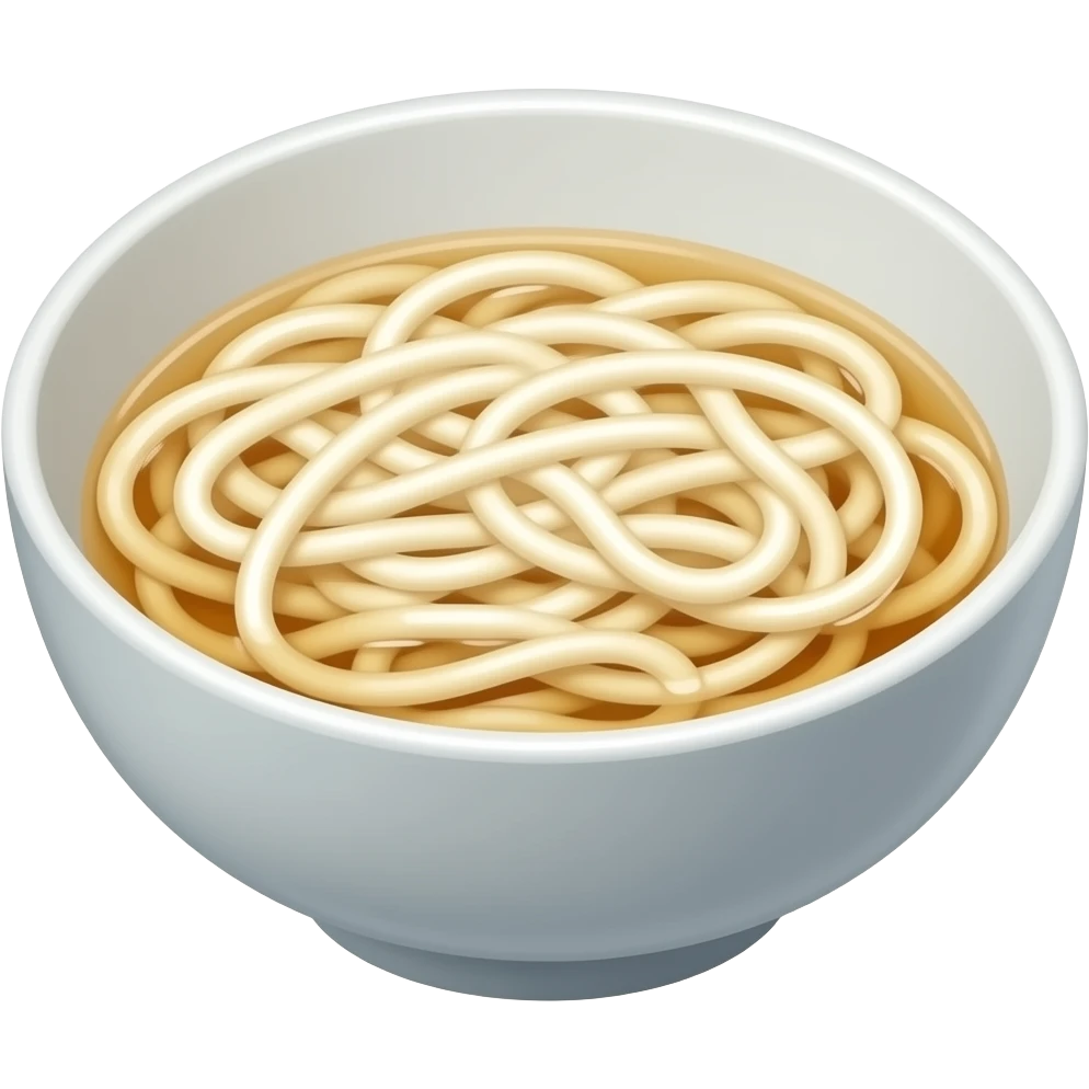 thick white udon noodles with thin light broth in bowl emoji
