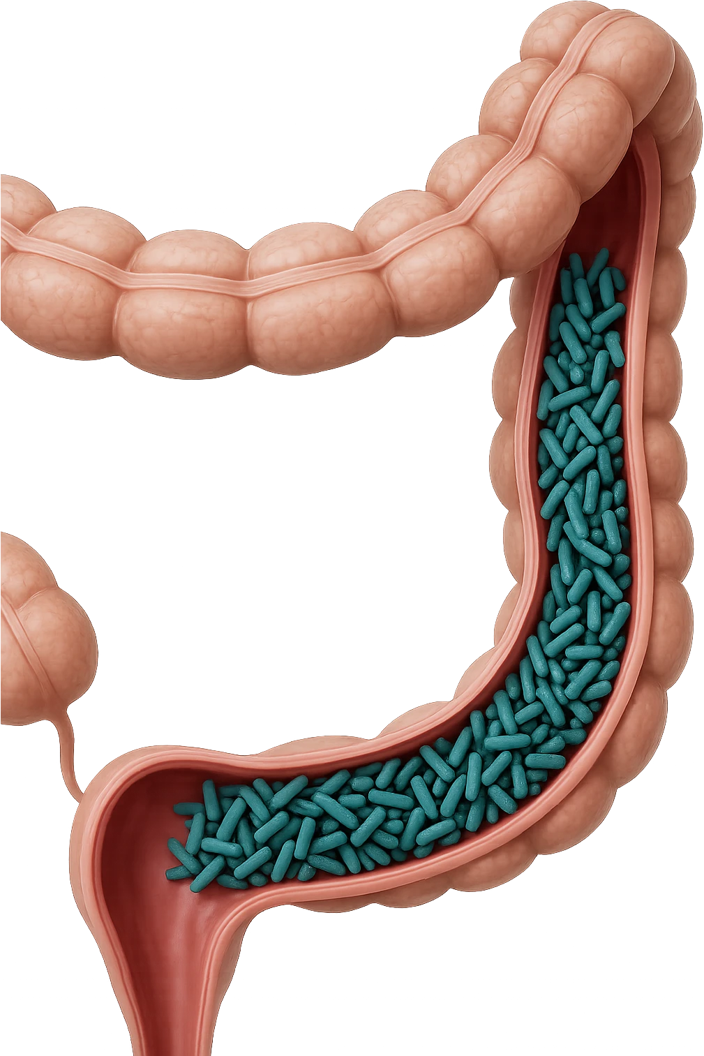 batteri intestinali in un tratto di colon anatomico umano, iperrealistico 4k emoji