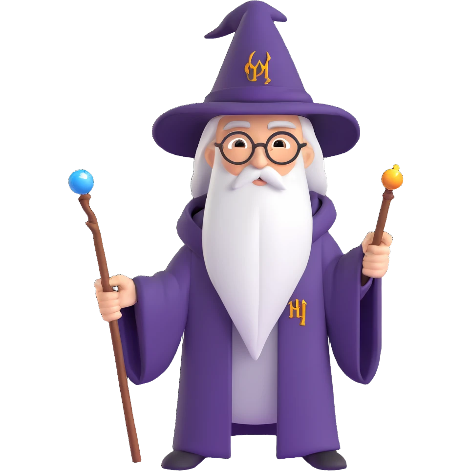 Harry Potter wizard with wand and Hogwarts robe emoji