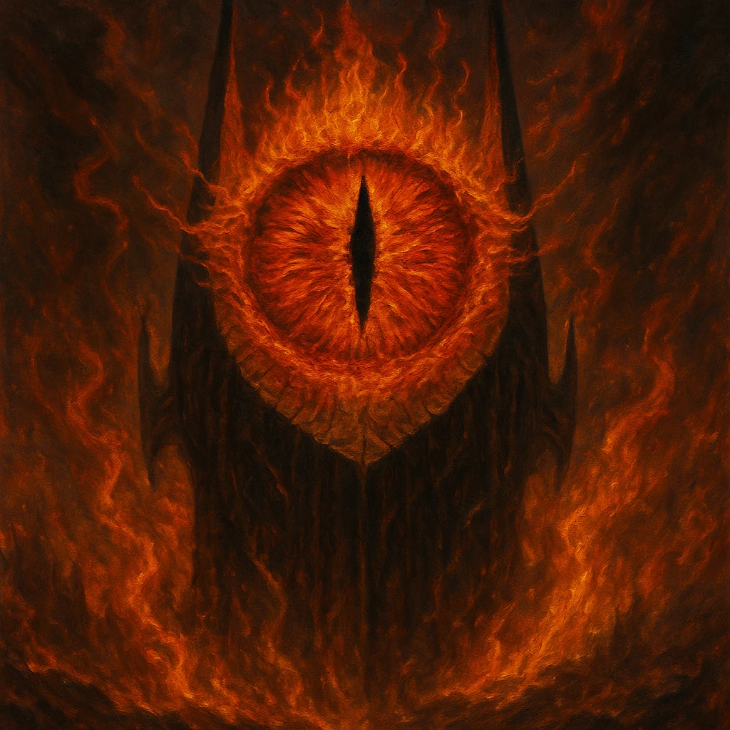 Sauron's eye, fiery and menacing, fantasy illustration style, detailed, dramatic lighting emoji