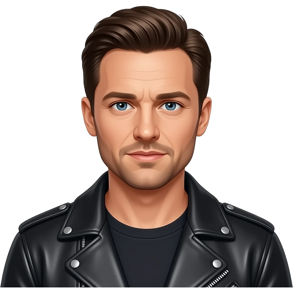 Sebastian Stan with  a leathe jacket and emoji