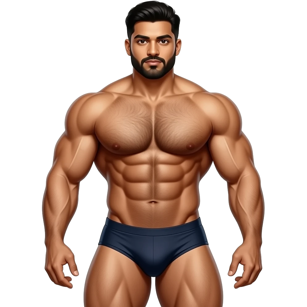 Huge indian muscular hairy bodybuilder in briefs with huge bulge full body sticker emoji