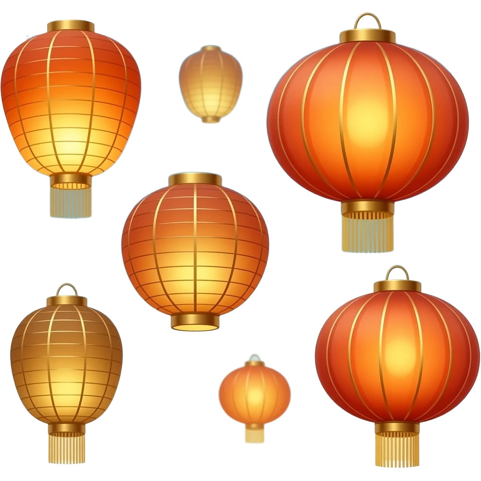 Golden, Orange, bronze, reddish Chinese lanterns flying seen from afar emoji