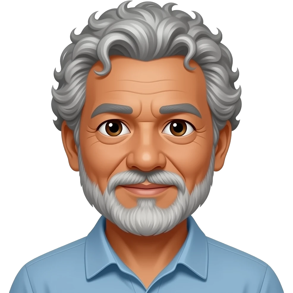 Picture of a 60 year old Pacific Islander man with graying Frizzy curly hair, muschtach and Beard emoji