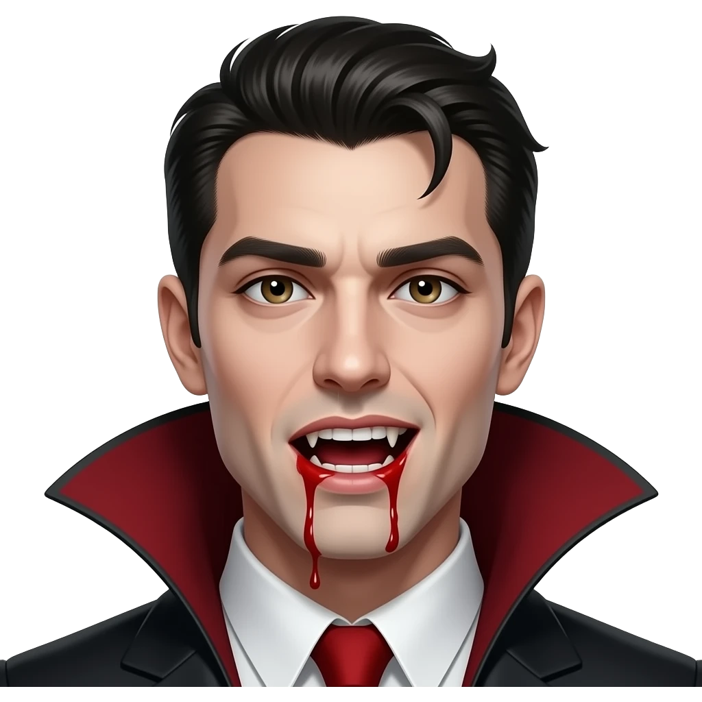 Closeup of a sexy gothic vampire-man biting a neck with blood from his mouth emoji