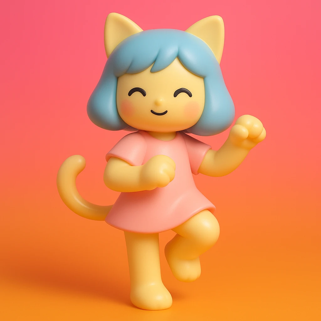 cat girl, toy-like, glossy, cat ears, playful pose emoji