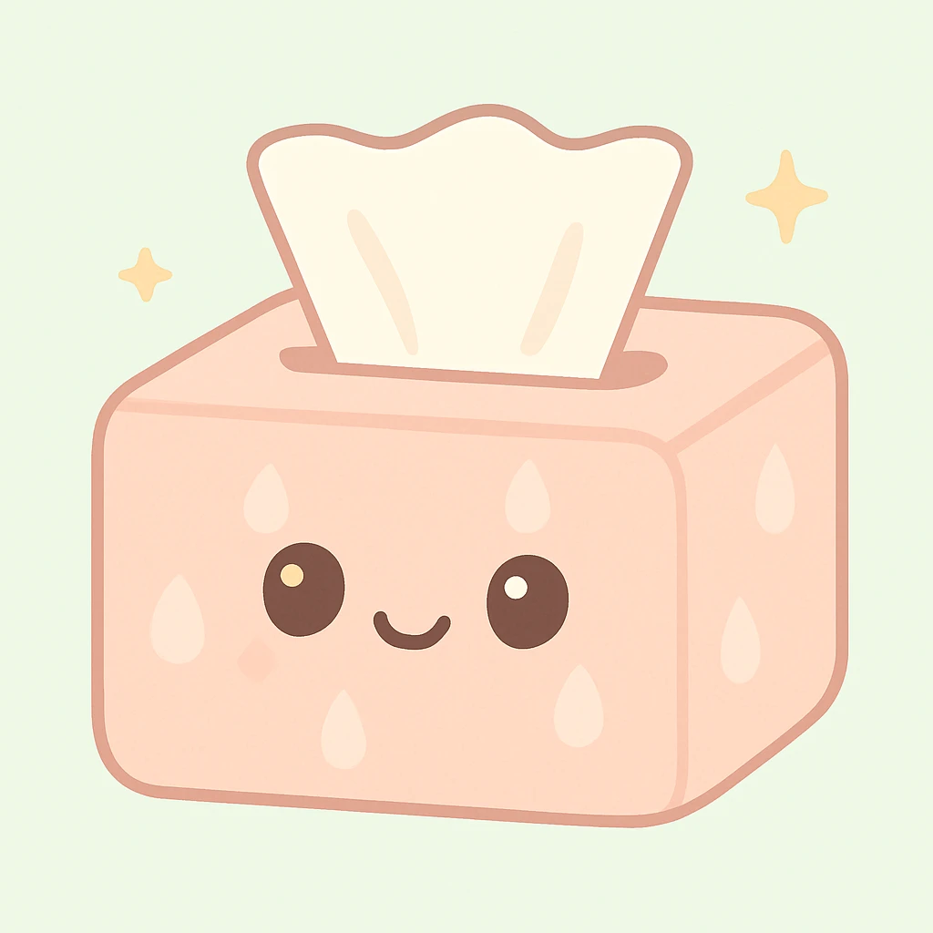 a soft, pastel-colored tissue box with a subtle teardrop motif, gentle and comforting design emoji