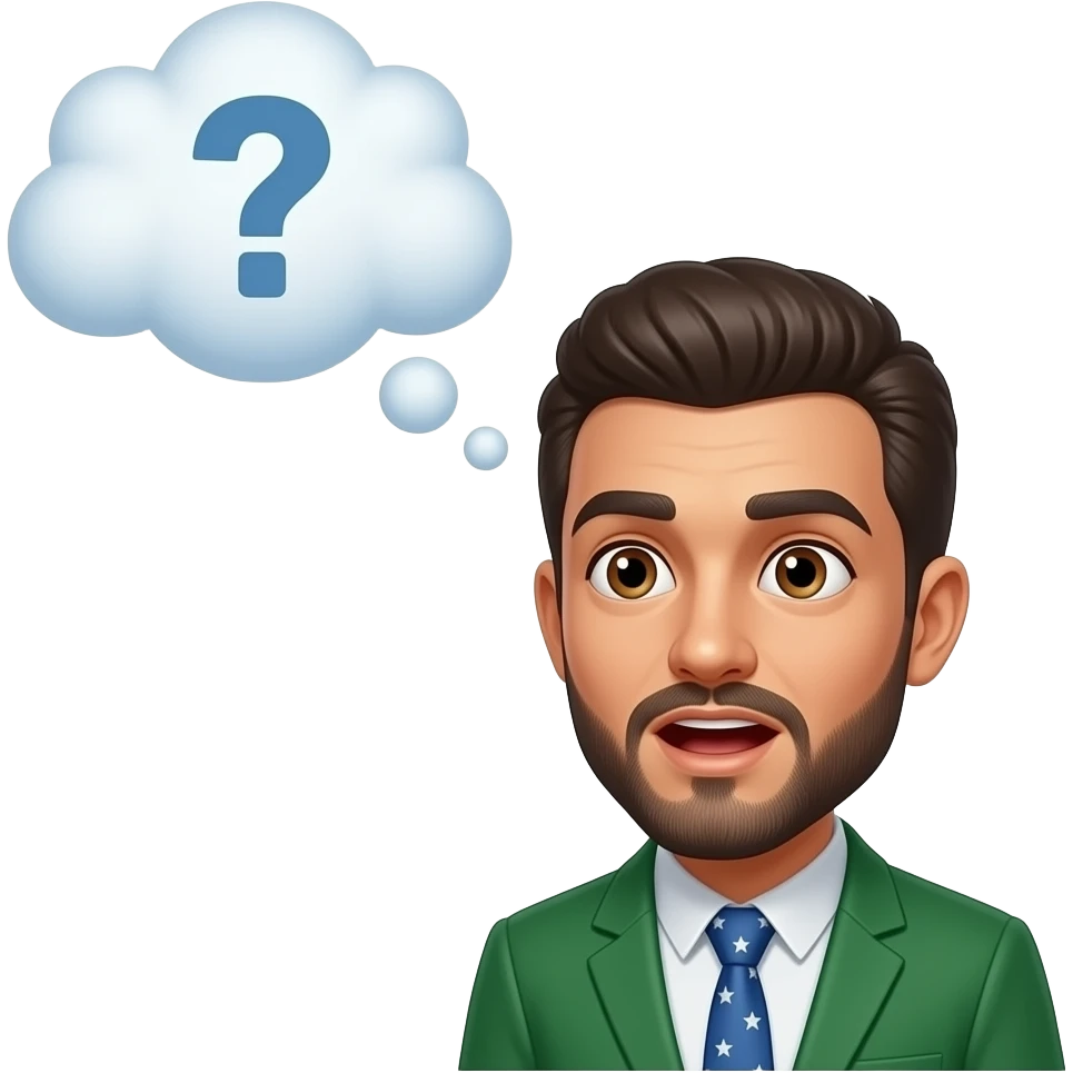 algerian man surpired, a thinking cloud floats with question mark inside it emoji