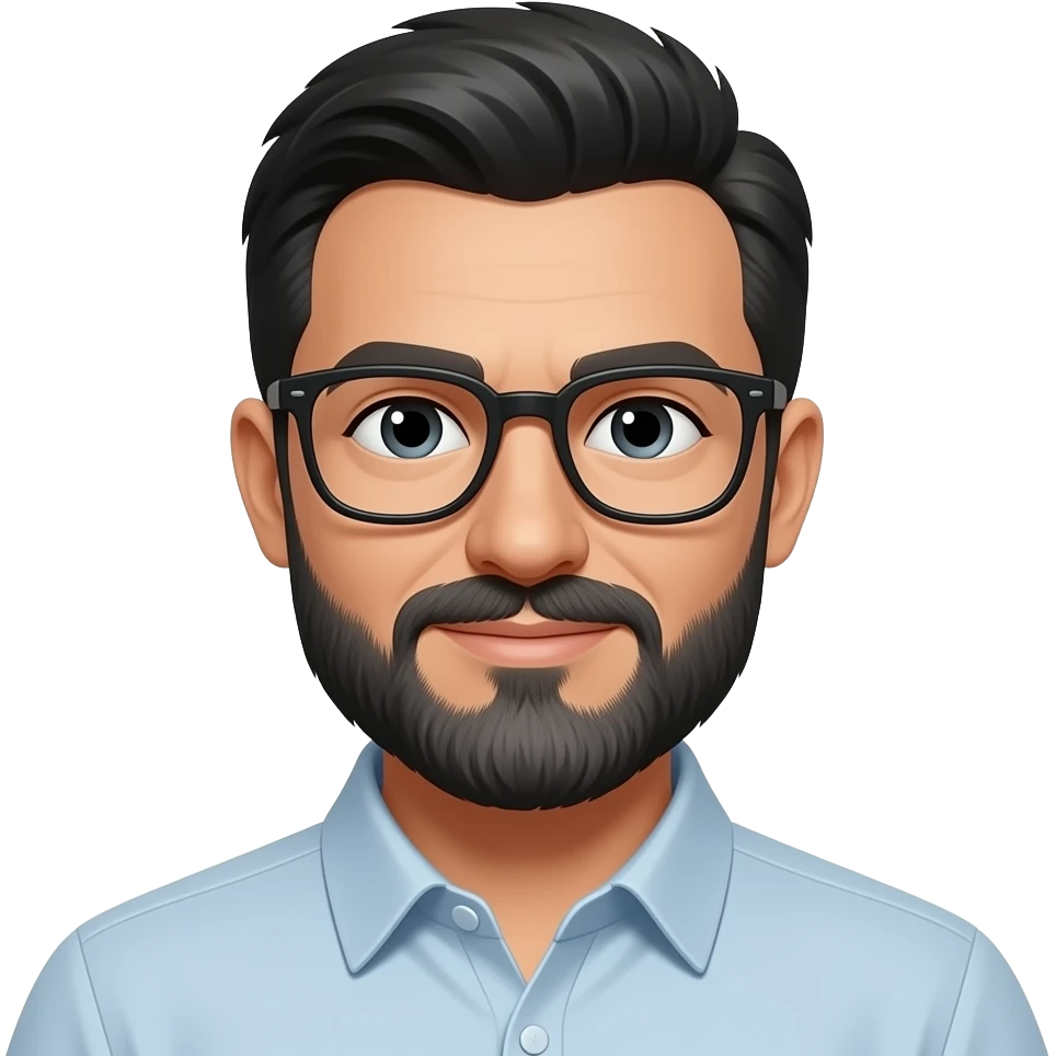 black hair with grey beard with glasses emoji