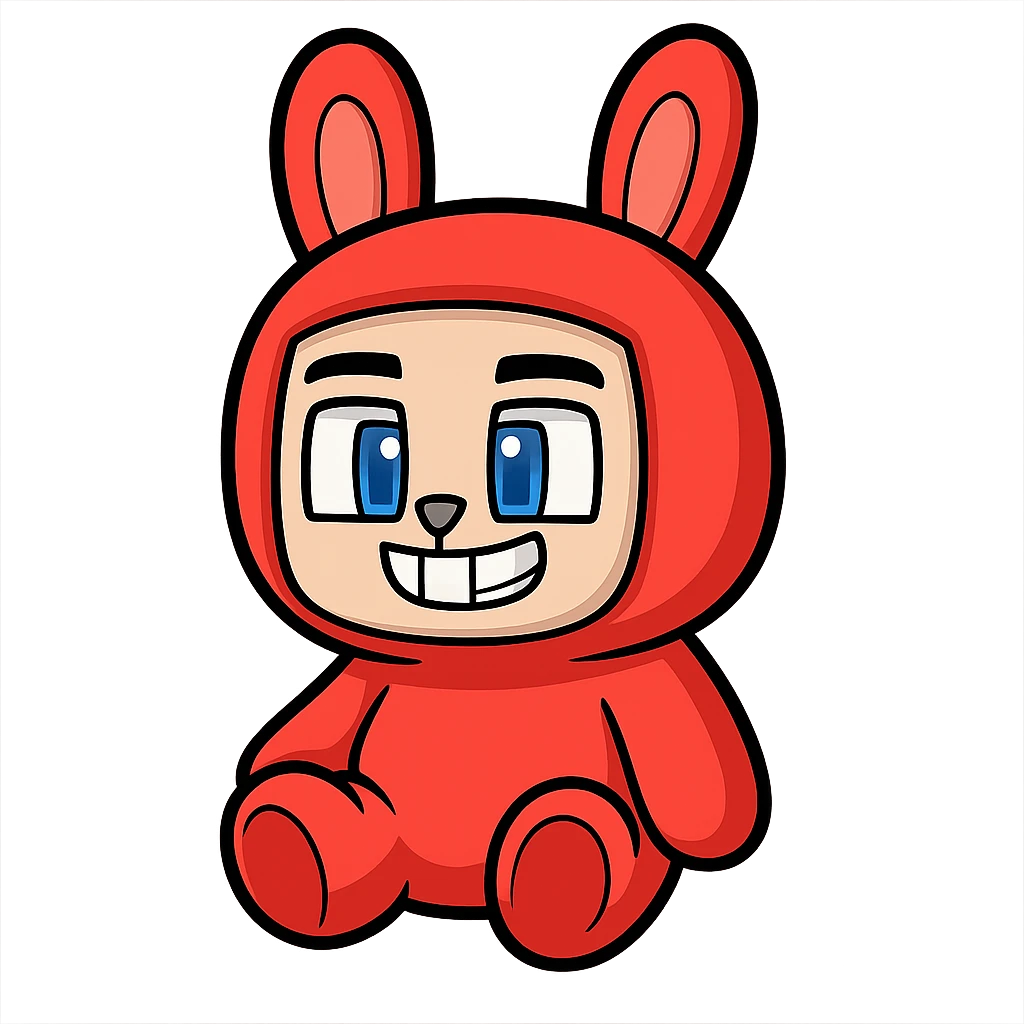 Extract the red bunny plushie attached to the person, keep it cute and in the original Minecraft cartoon style, with a transparent background. emoji