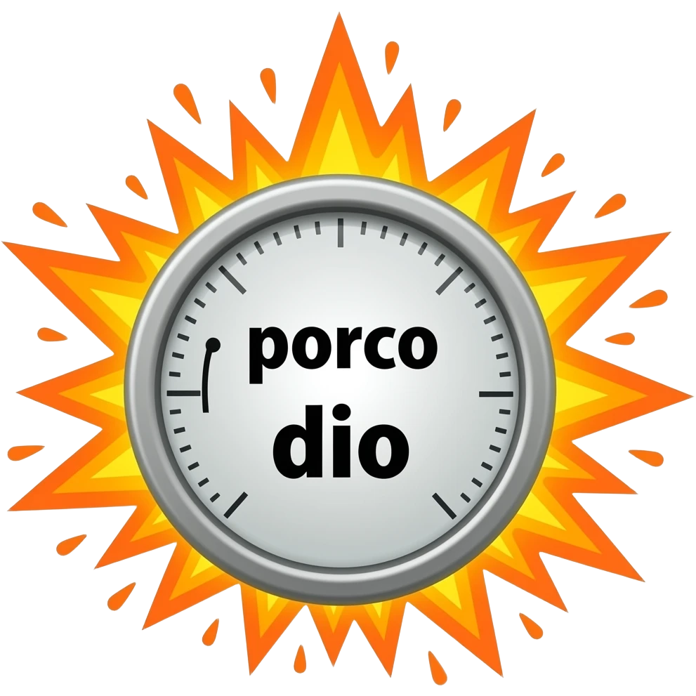 text "porco dio", on a meter to the max, no values, explosion, fire emoji