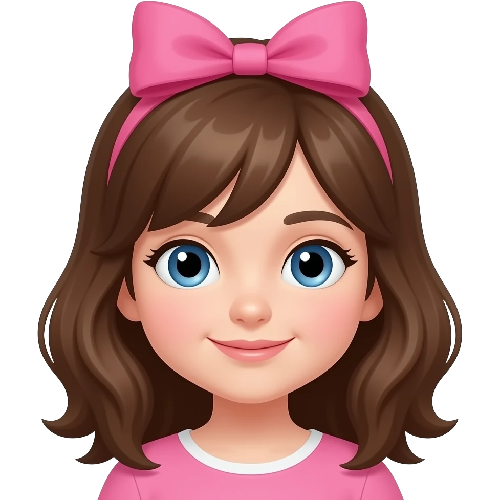 Brown hair blue eyes with pink bow on her head emoji