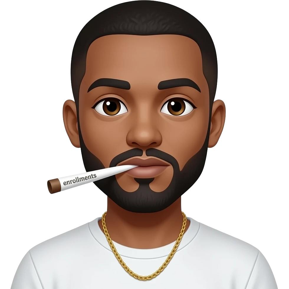 white rapper rolling a paper that says enrollments emoji