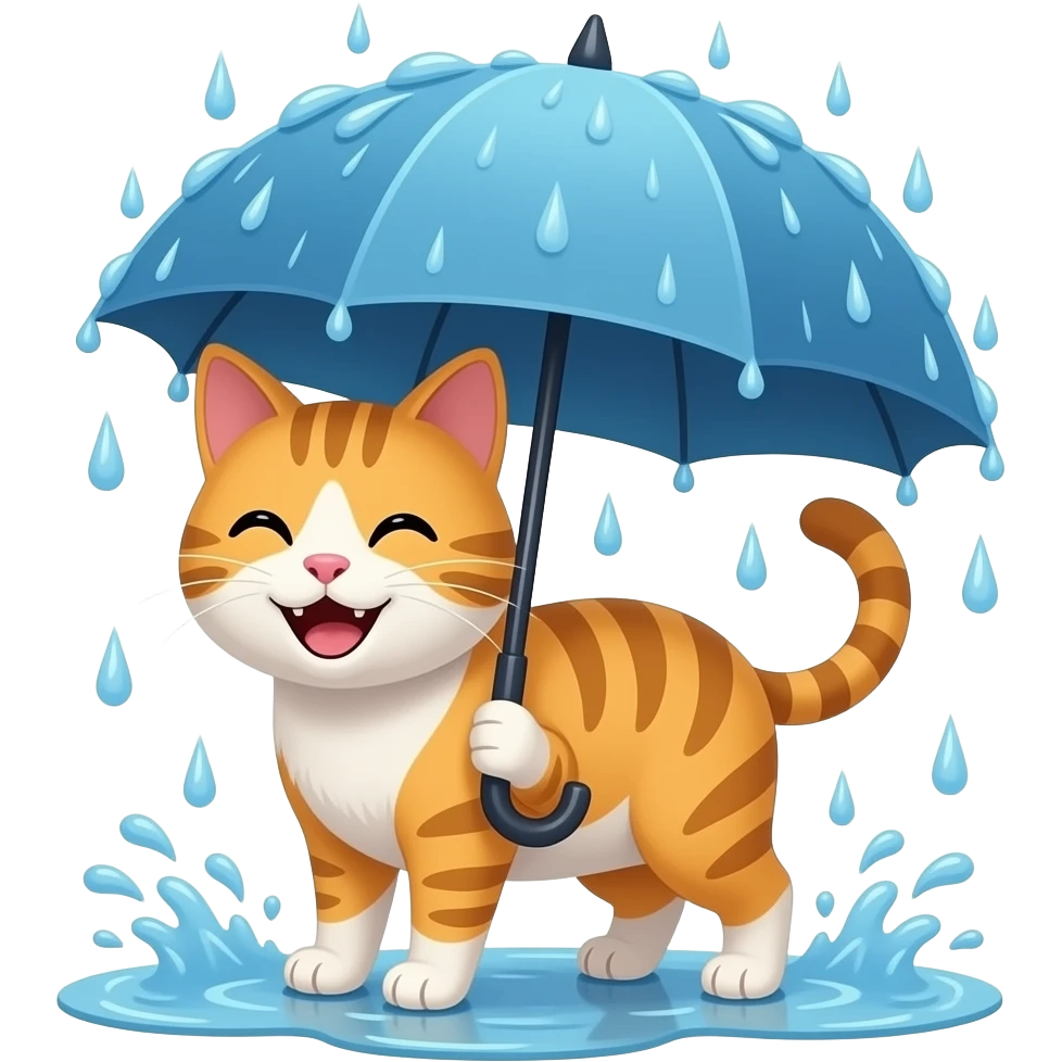 a happy cat caught in the rain emoji