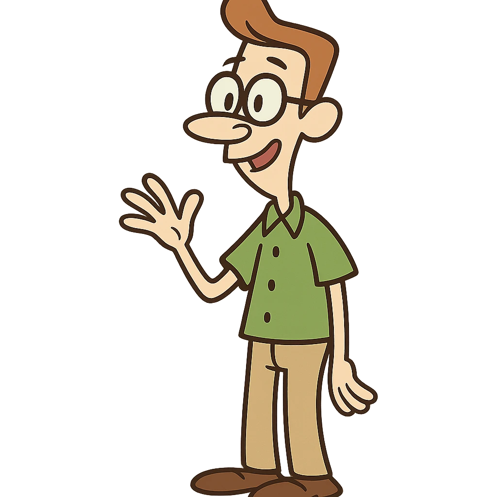 Carl Chryniszzswics from Johnny Bravo, nerdy best friend with glasses, green shirt, cartoon style emoji