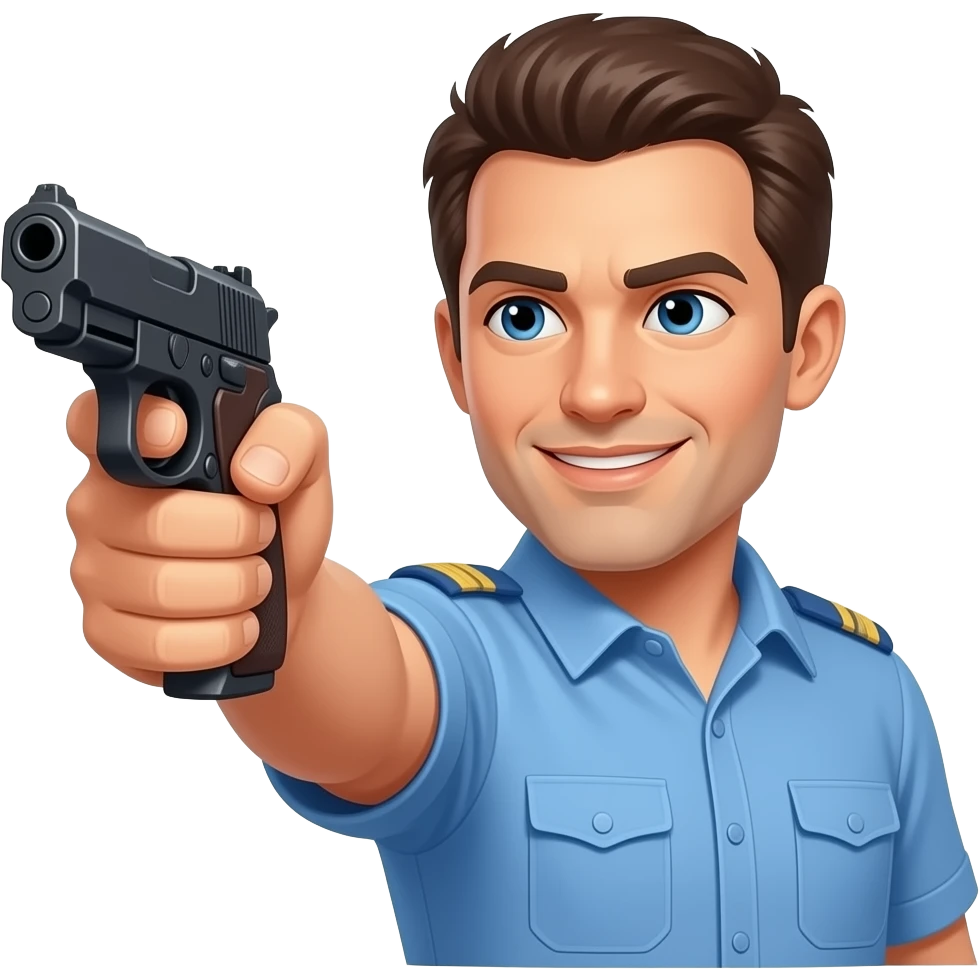 coach in a blue shirt drawing a pistol emoji