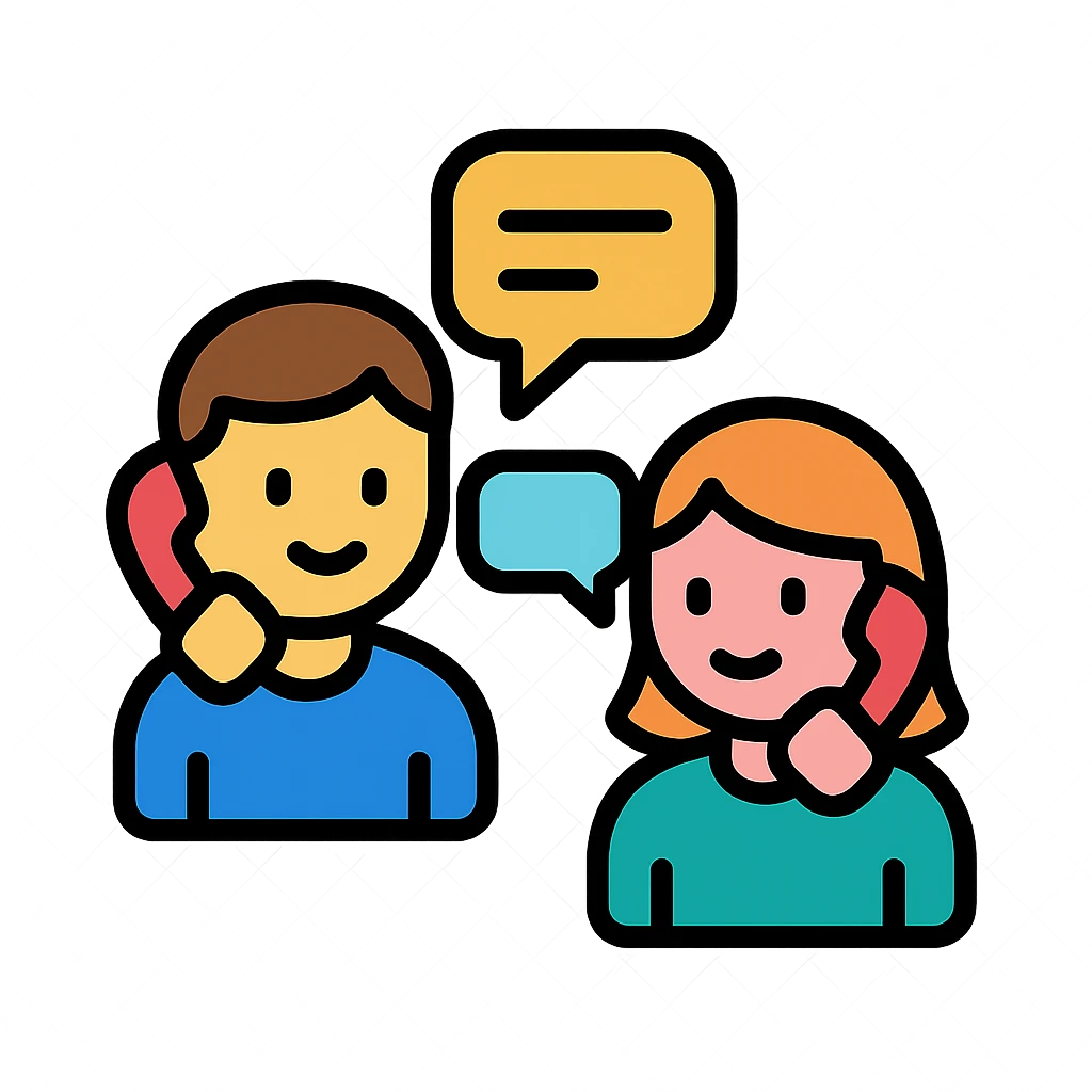 Two people communicating by phone as message not as phone call emoji