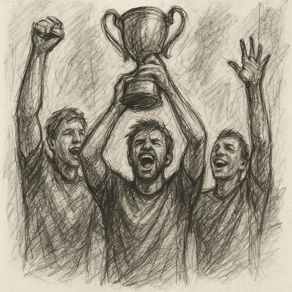 team celebrating with trophy emoji