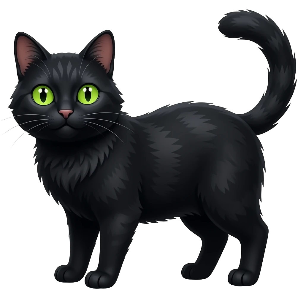 Un gros chat noir aux yeux verts avec un regard suspicieux emoji