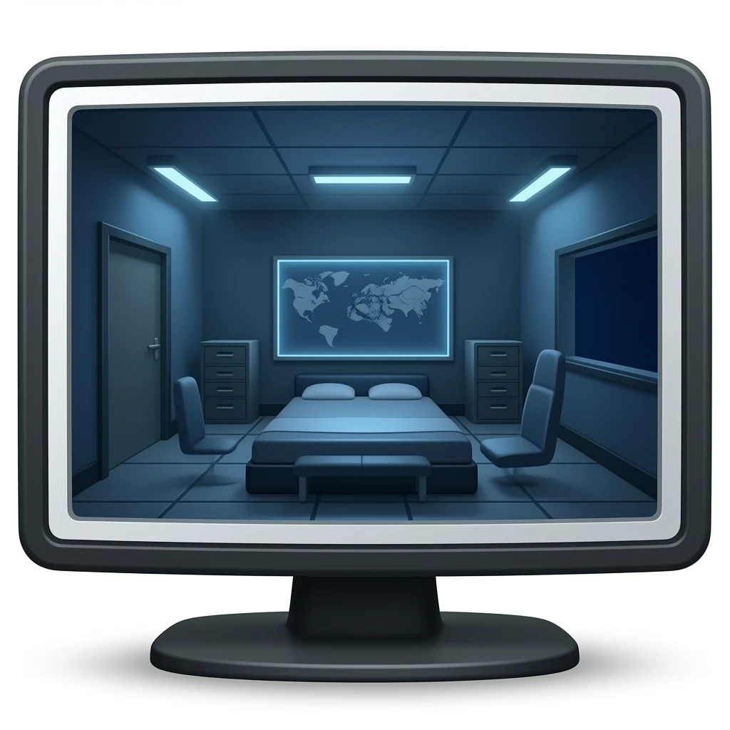 security room with a big monitor emoji
