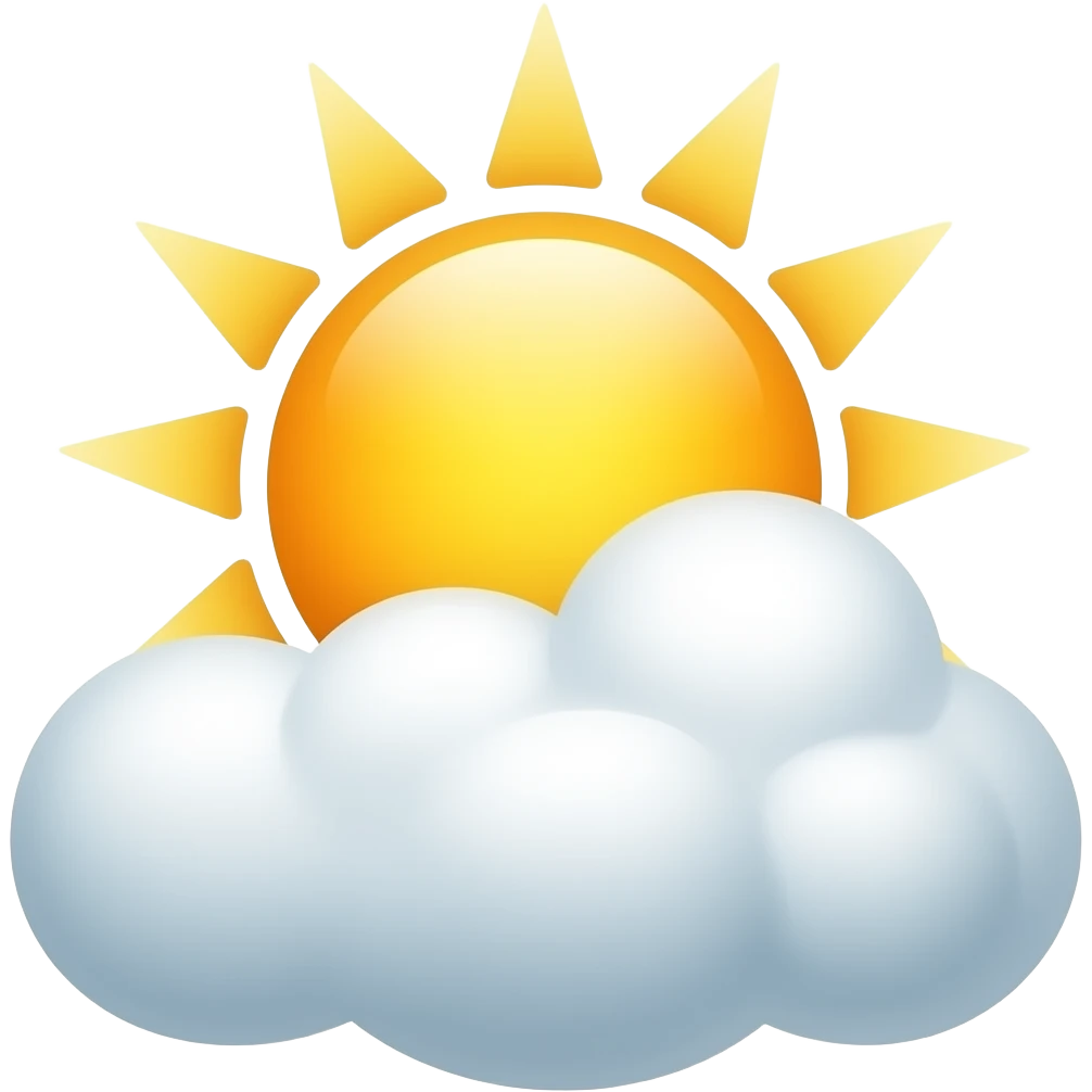 sun shinning from behind 2D carton style fluffy cloud without background emoji