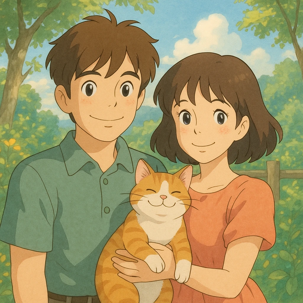 couple with pet posing for photo emoji