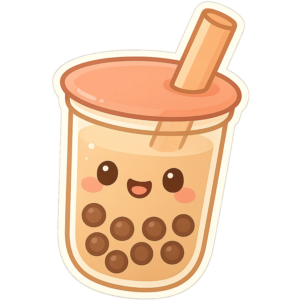 chibi sticker-style bubble tea, cute and exaggerated emoji