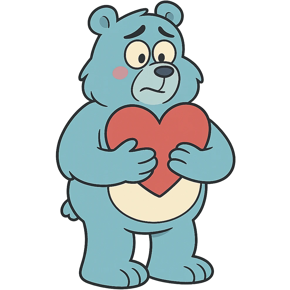 blue bear holding a heart emoji