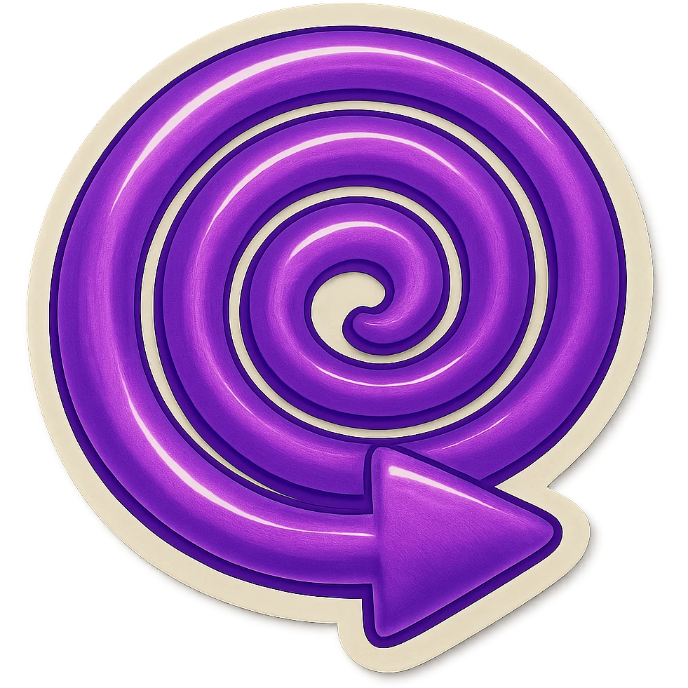 Create a retro sticker style arrow that curves 1080 degrees (three full circles) from tail to point, matching the reference style and color. emoji