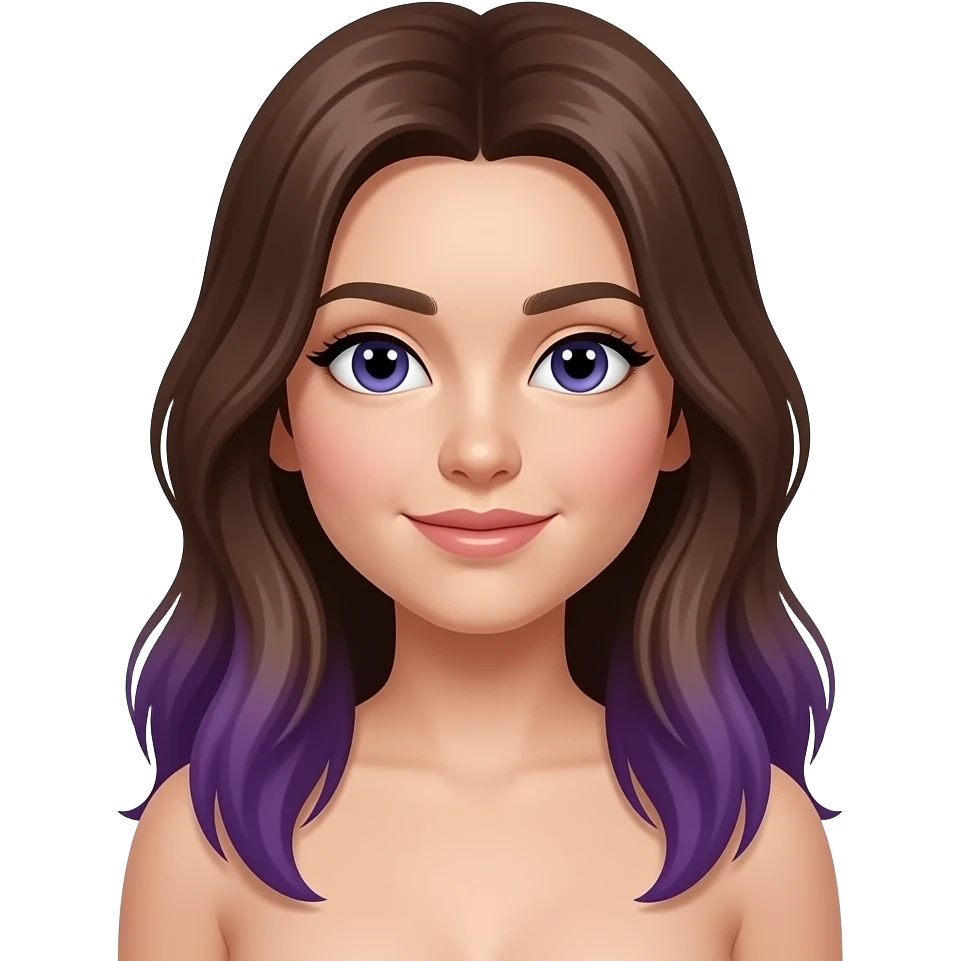 Nude Long brown & purple hair with boons emoji