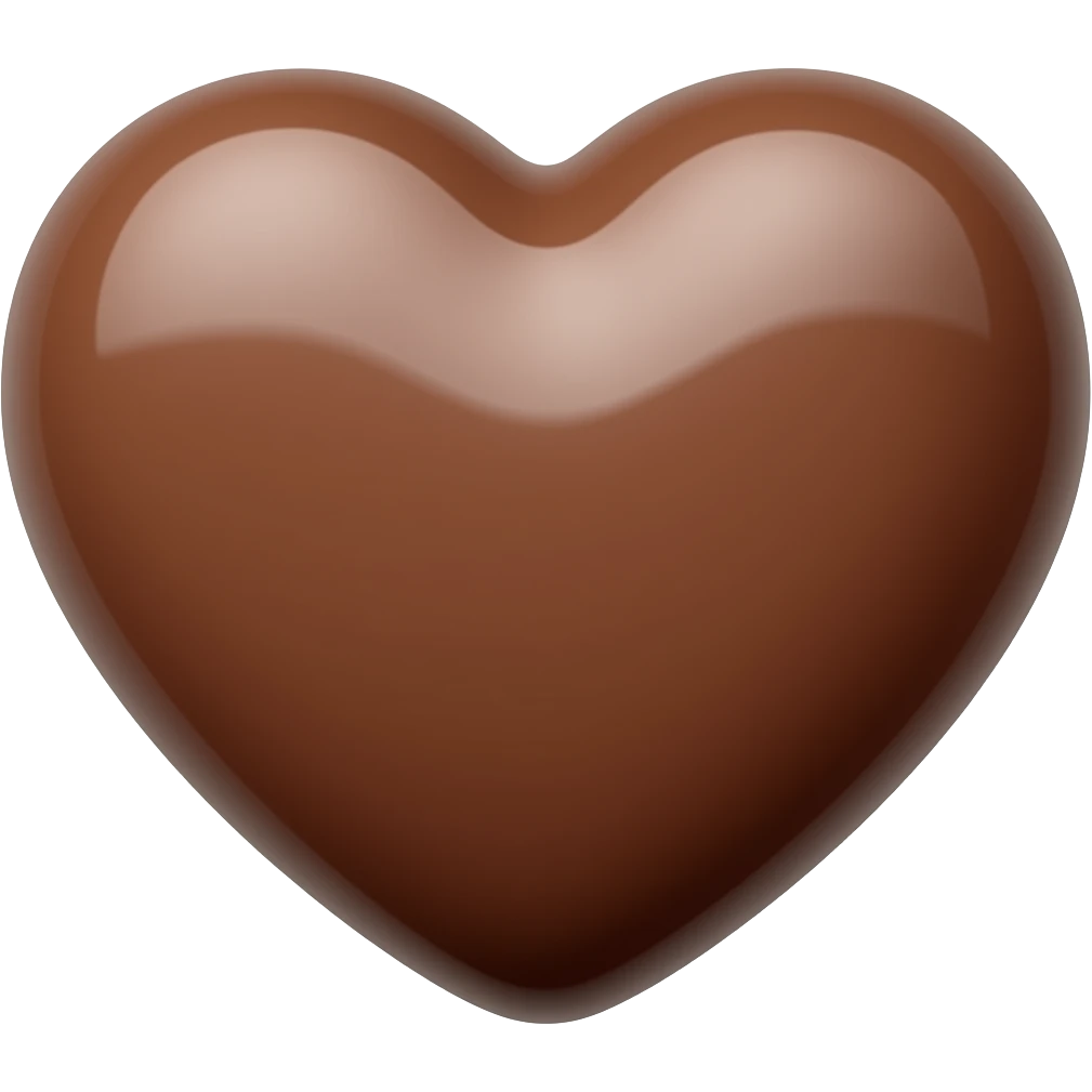 3D realistic icon of a gourmet heart-shaped milk chocolate, smooth polished surface with a waxy sheen, 7d4d2c color, clean edges, isolated on transparent background, detailed render. emoji