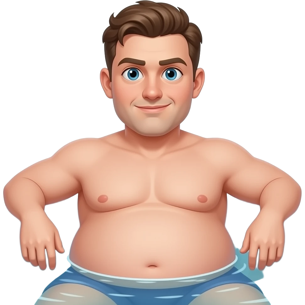 make a ugly 20 year old man who’s skin is white sitting in a hot tub with a  super big belly and triple chin with big ears emoji