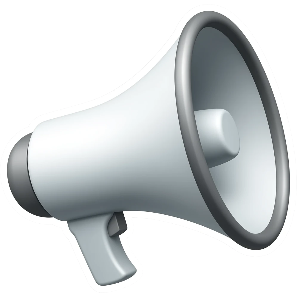 Simple and minimalistic sticker of a megaphone, white outline, smooth gradients or solid colours emoji
