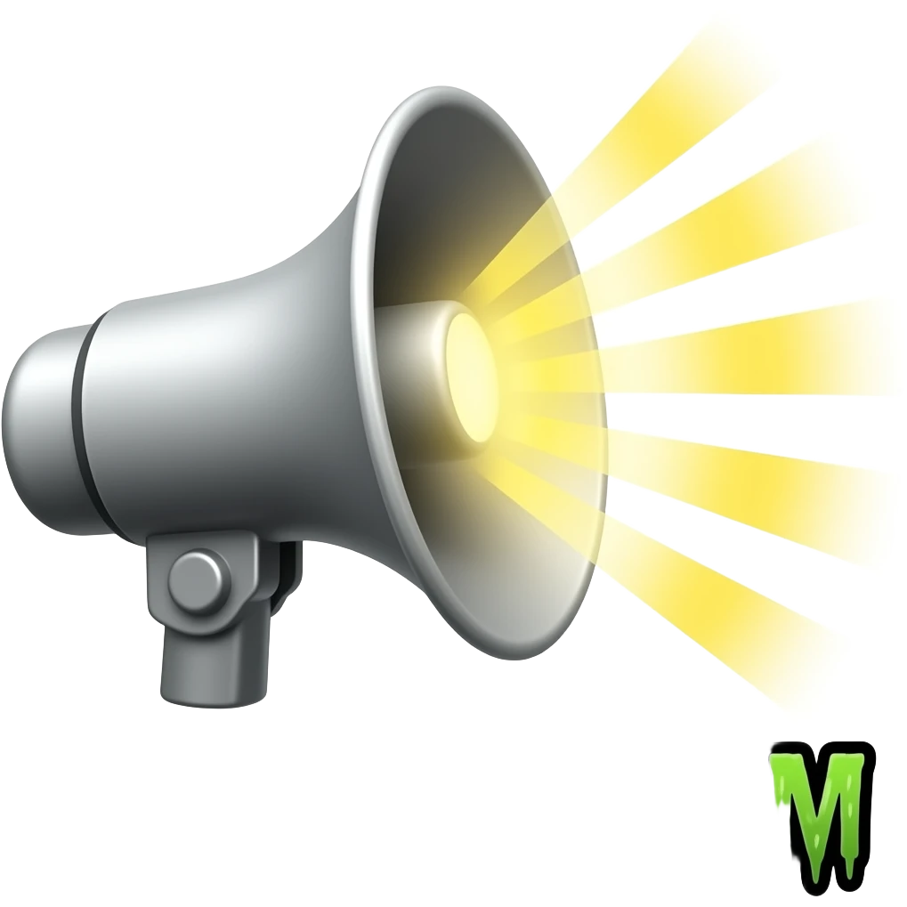 A blaring siren with visual sound effects, a label below it with text "Cringe Alarm" with green horror font", filled background emoji