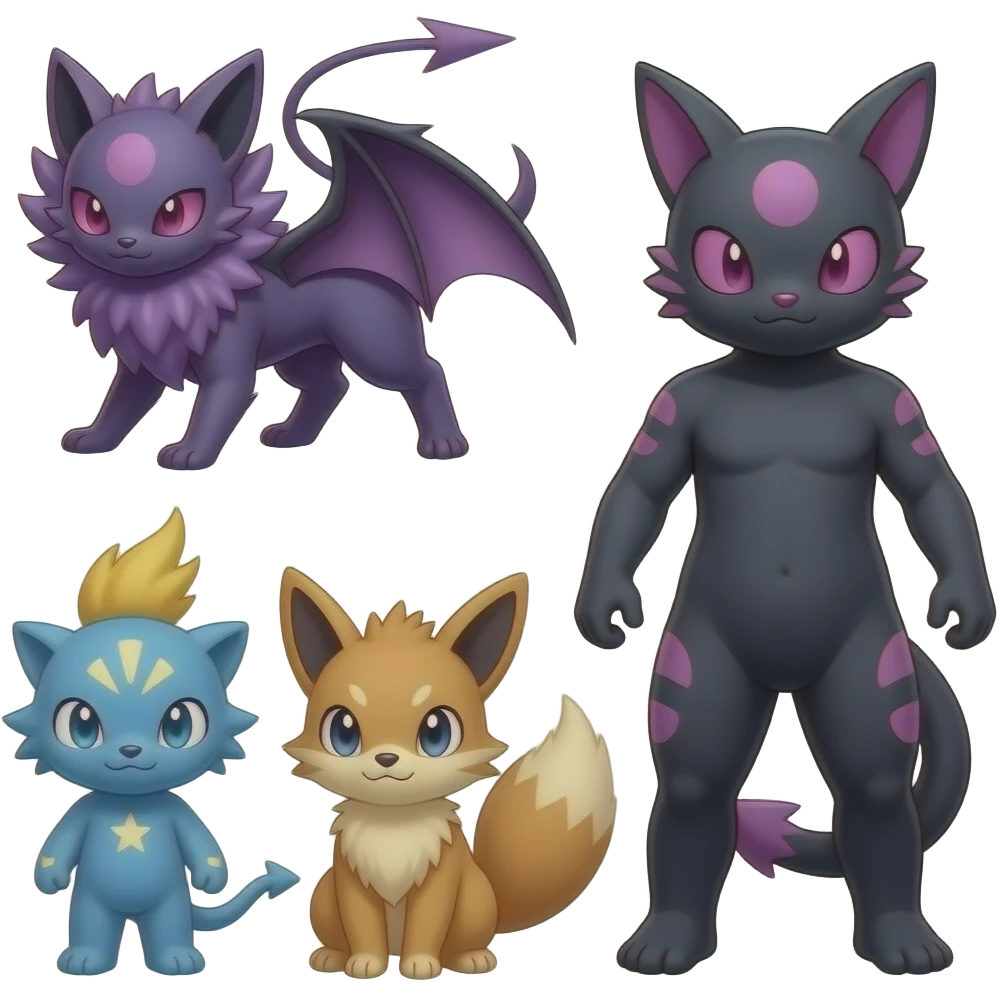 Badass Gothic Wisteria-colored Demonic Furret-Umbreon-Noibat-Litten-Zorua-Pokémon emoji