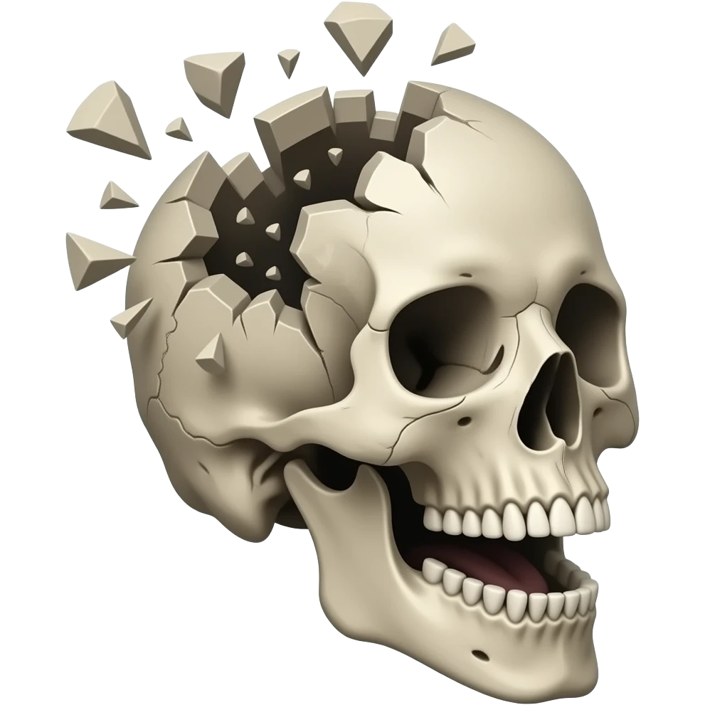 Crâne avec le haut exploser avec les debris et avec la bouche grande ouverte emoji