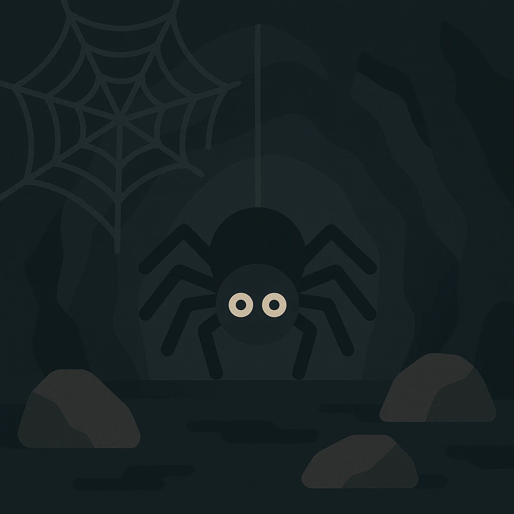 Flat design style spider in the cave emoji