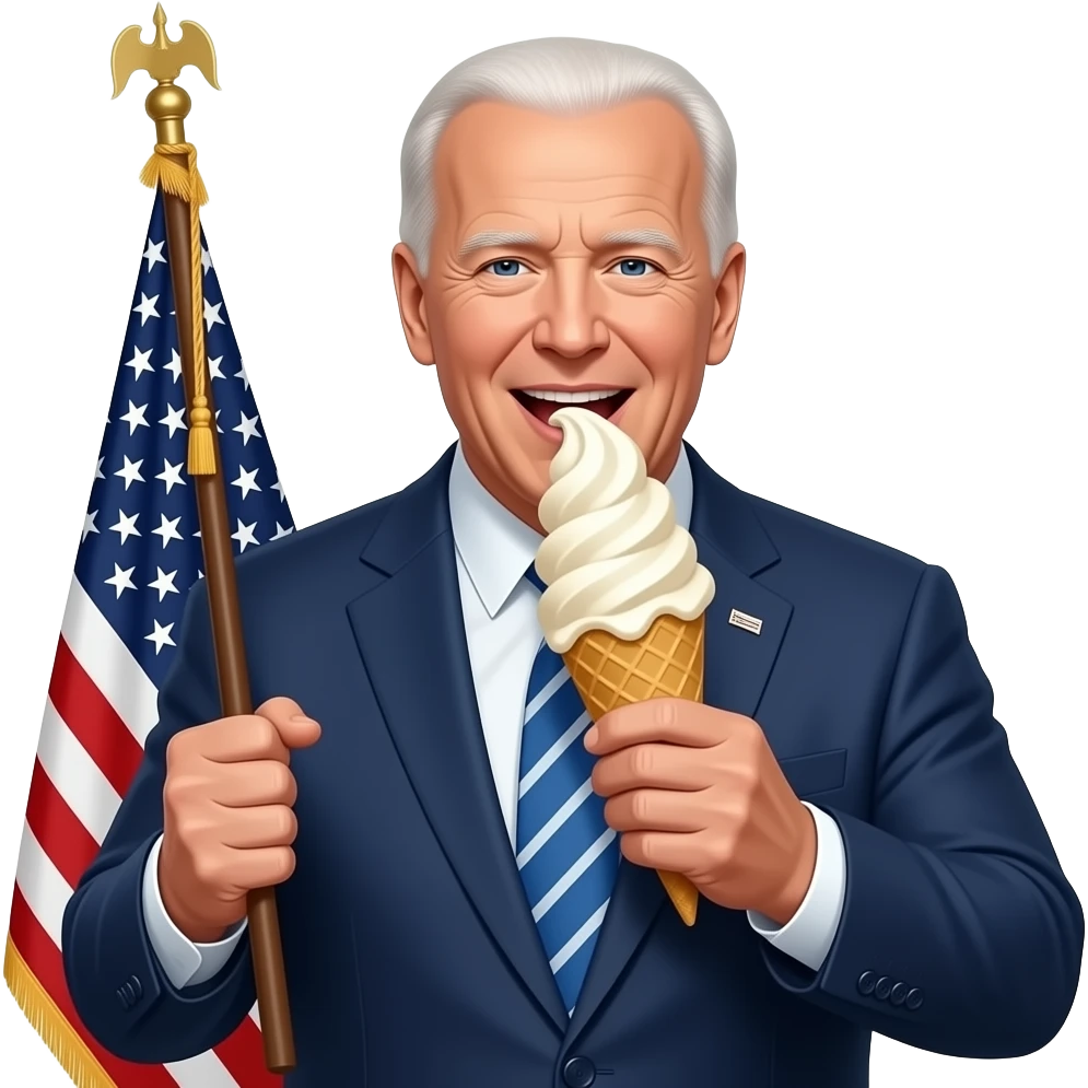 obese joe biden holds the flag of the thirteen colonies as he eats a 38 pound ice cream cone emoji