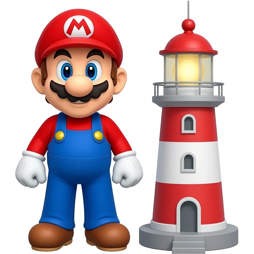 super mario bro close to a lighthouse 3d emoji