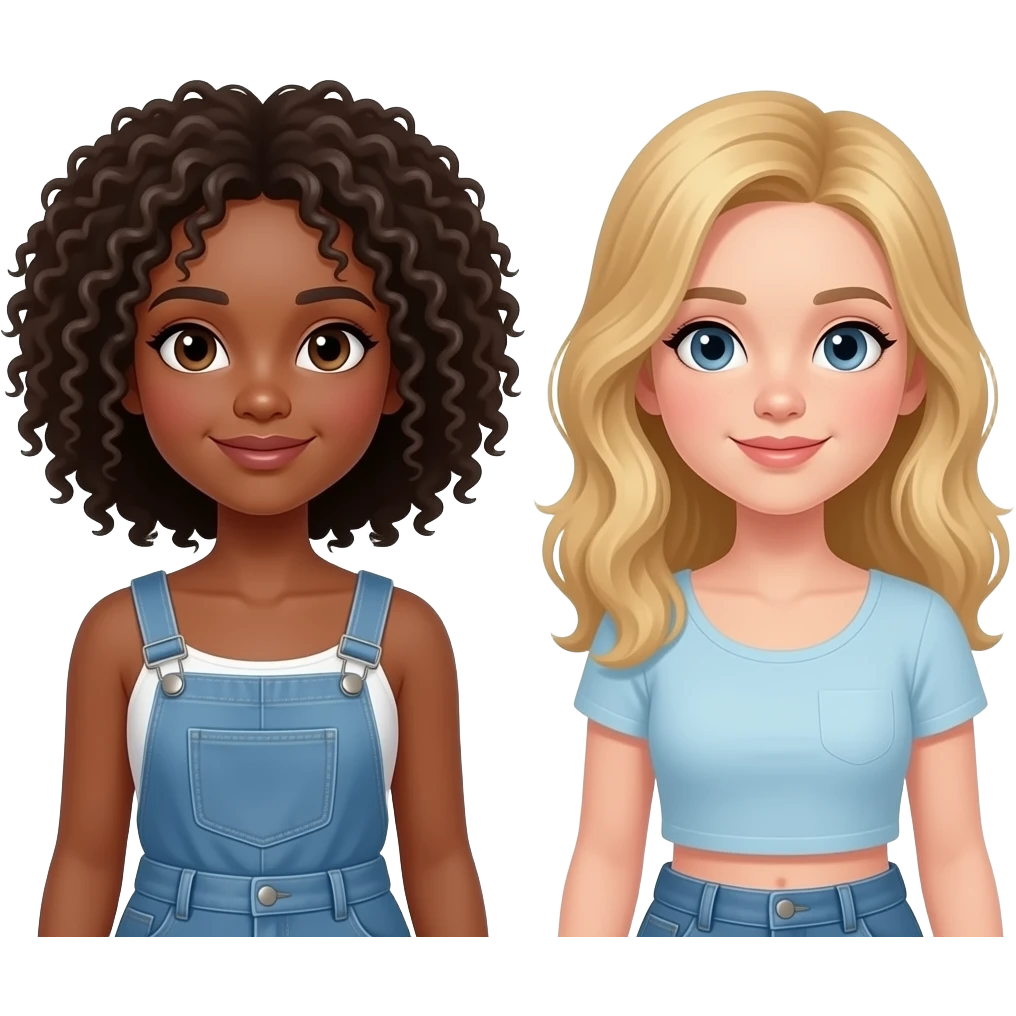 A curly-haired girl with dark skin and a blonde-haired girl with light skin emoji