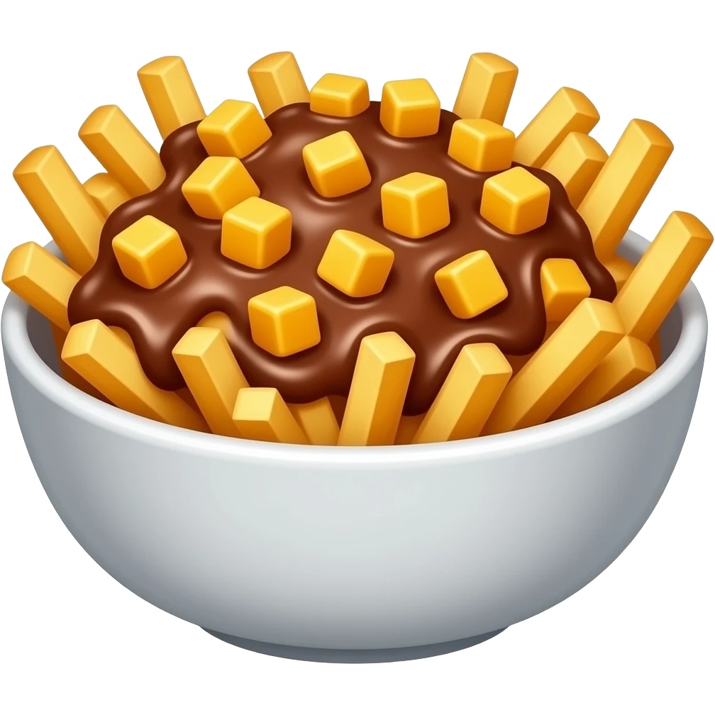 Bowl with fries and melted cheese curds and brown gravy emoji