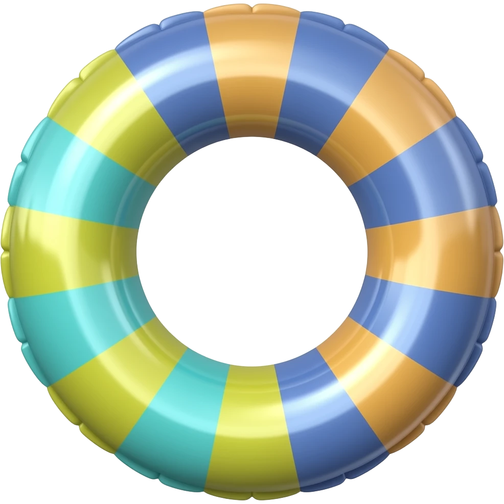 inflatable pool float object icon, colorful swimming ring, glossy plastic texture, summer vibe, 3D cartoon, mobile game icon style, centered, clean background, no text, no watermark, side view emoji