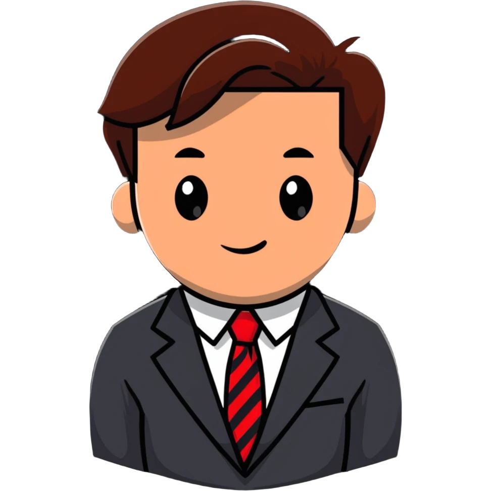 man with combed light brown hair wearing a suit with black horizontal stripes and a red tie emoji
