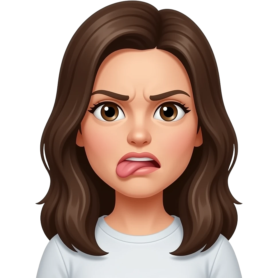 Woman showing disgust reaction by showing tongue out emoji