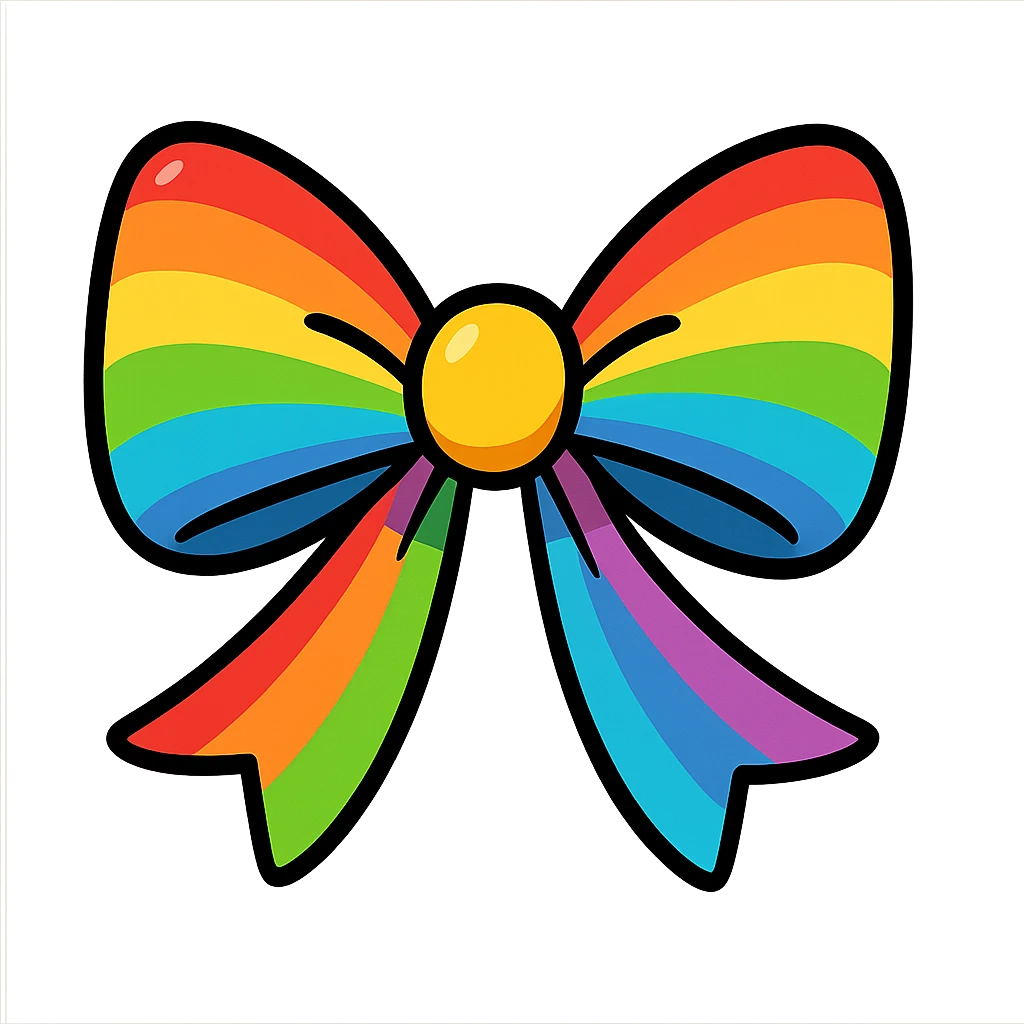bow, rainbow colors, playful, cheerful, cartoon style emoji