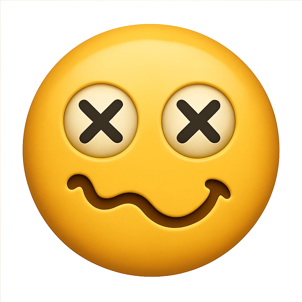 Edit the yellow drunk face emoji in a gpt-image style. Remove the background to make it transparent. Keep the emoji style consistent with the original but with a transparent background. emoji