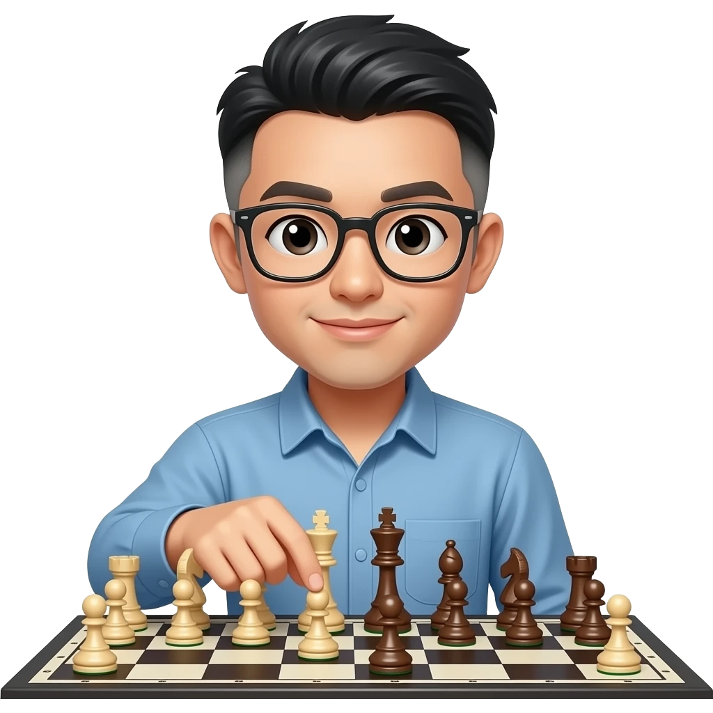 Sexy Asian man bowl cut gray hair with glasses playing chess emoji